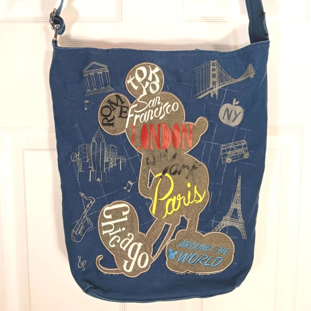 Mickey Mouse Disney Blue Crossbody Canvas Travel Bag - Picture 4 of 14